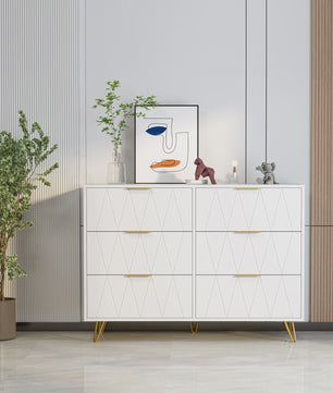 Moderne Witte Ladekast 100x34x73 cm met 6 Lades - Stijlvolle Opbergkast