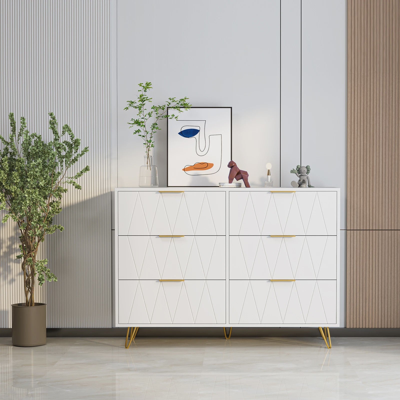Moderne Witte Ladekast 100x34x73 cm met 6 Lades - Stijlvolle Opbergkast