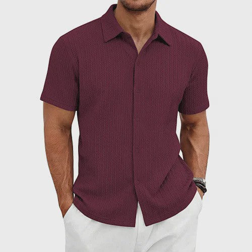 Herenshirt Korte Mouw Jacquard Zomer Casual Ademend - SediaXL