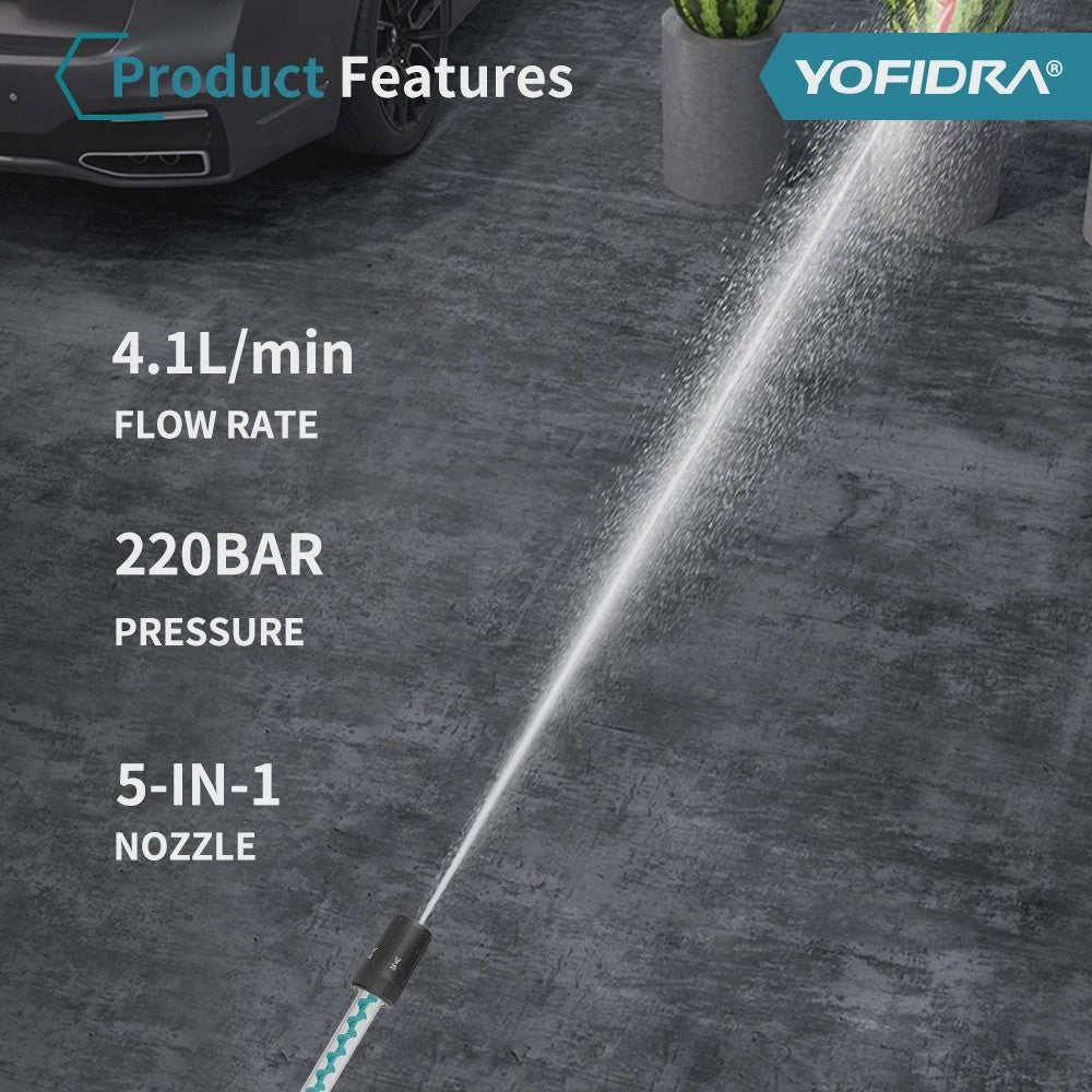 YOFIDRA 220Bar Accu Hogedruk Autowas Spuitpistool - Borstelloze Motor, 3 standen, voor Makita 21V Batterij