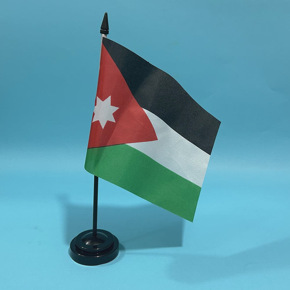 Bureauvlag Jordanië 14x21cm Polyester met Standaard - Decoratie voor Kantoor en Tafel