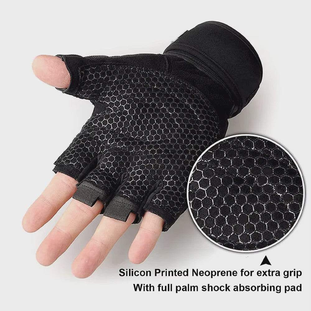 Half Vinger Trainingshandschoenen met Polsband - Fitness, Gewichtheffen, Fietsen