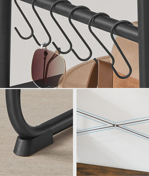 Stijlvolle Kledingrek met 6 Haken en Opbergplanken - 120x45x160 cm