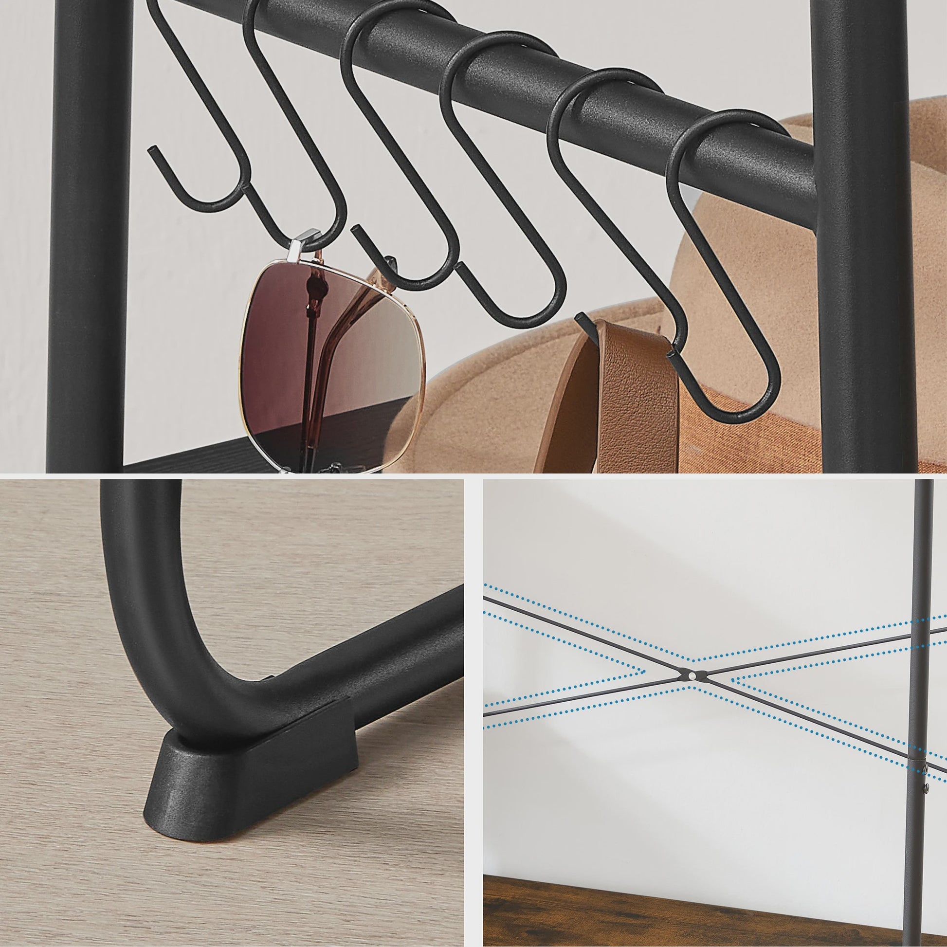 Stijlvolle Kledingrek met 6 Haken en Opbergplanken - 120x45x160 cm