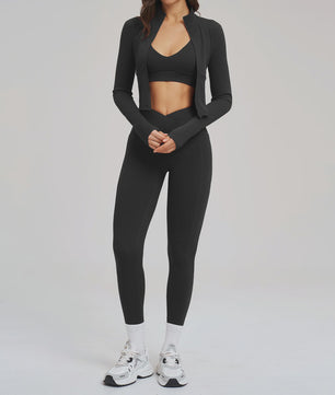 3-delige Yogaset Dames: Long Sleeve Top, Sport BH & Legging