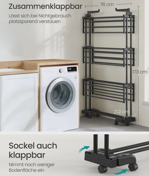 SONGMICS 4-laags droogrek met inklapbare vleugels en wielen - Ruim en flexibel