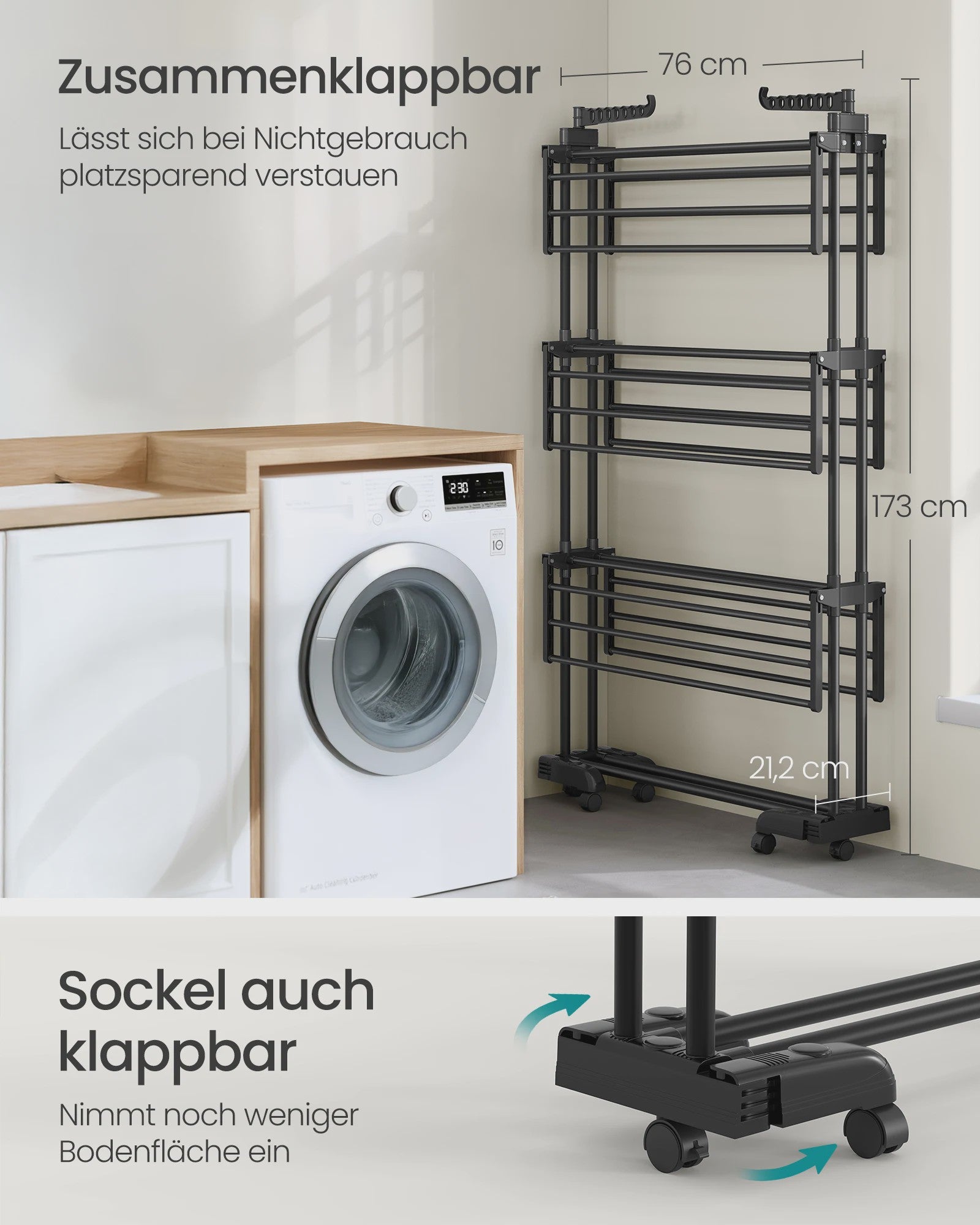 SONGMICS 4-laags droogrek met inklapbare vleugels en wielen - Ruim en flexibel