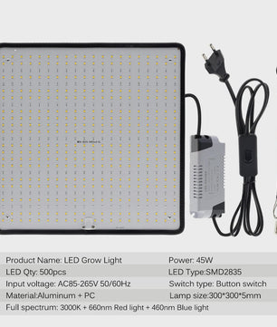 45W Full Spectrum LED Groeilamp - Dimbare Aluminium Kweeklamp voor Planten