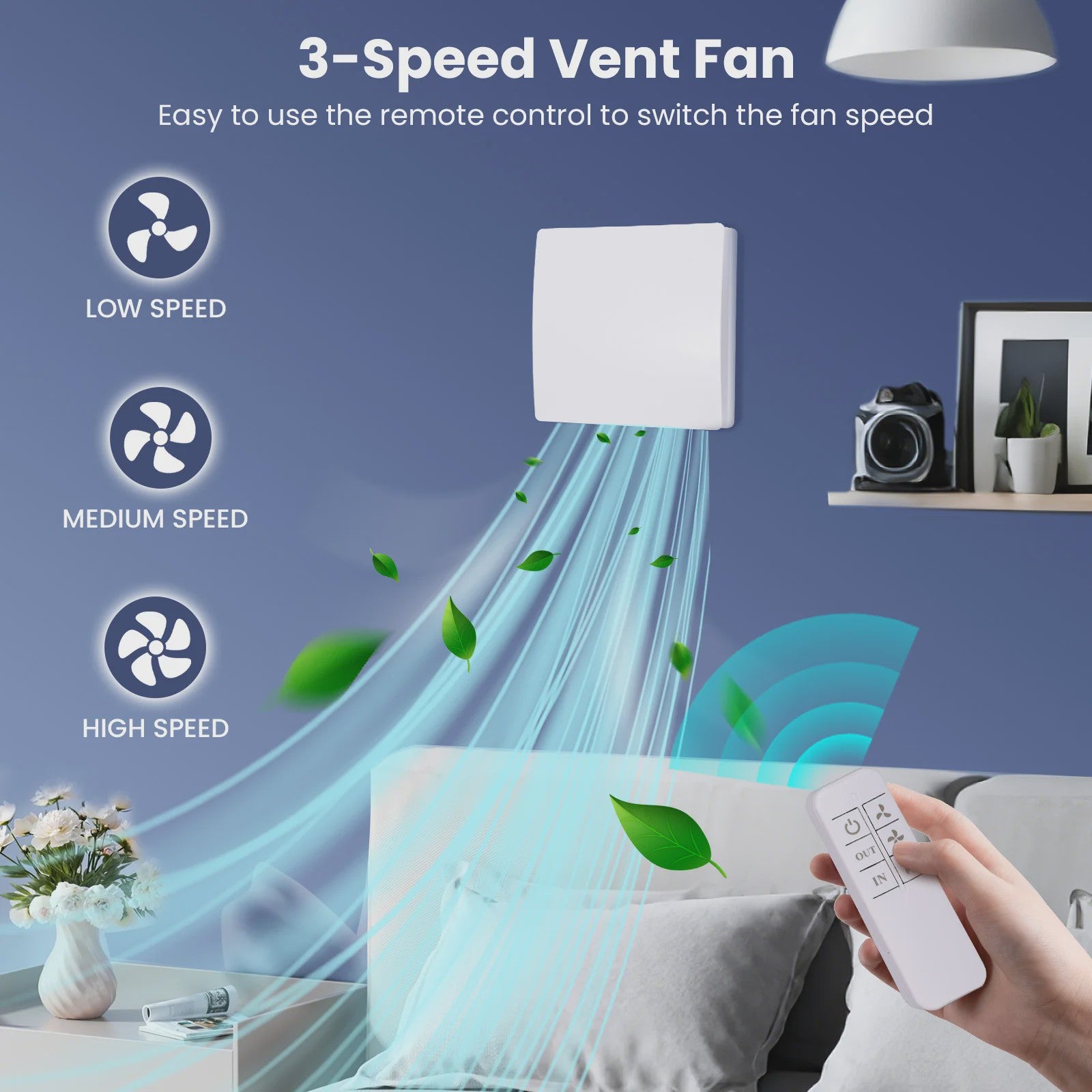Bathroom Kitchen Extractor Fan Remote Control Multifunction Max 5.7W 3 Speeds DC Motor Check Valve Timer 100mm