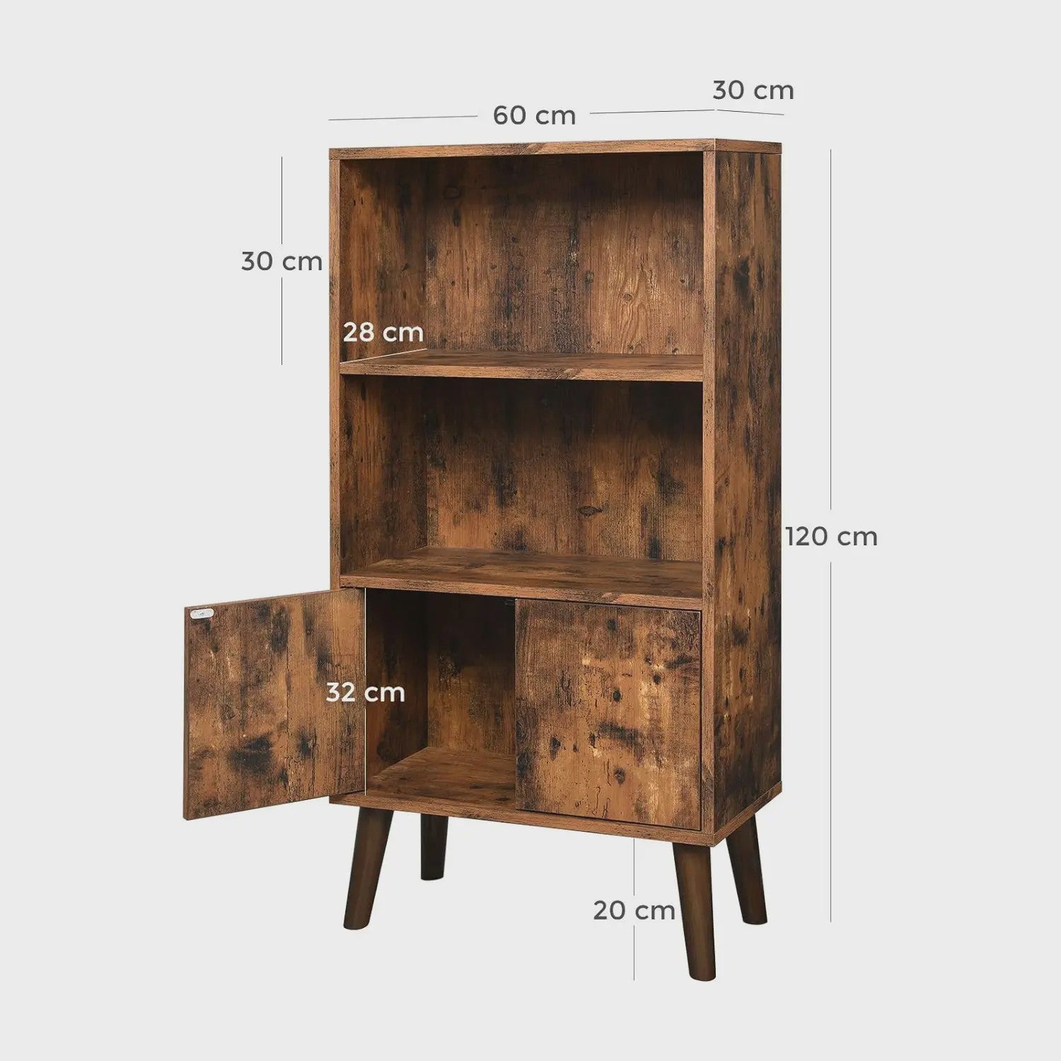 Rustieke Boekenkast met Deuren - 3 Niveaus - Vintage Design