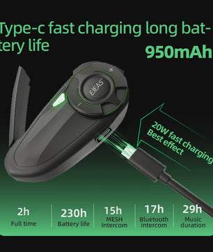 EJEAS Q8 Motorhelm Intercom Systeem - Bluetooth 5.1 Mesh 3.0, APP Bediening