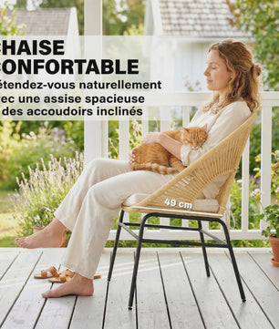 Outsunny Balkon Bistro Set - 3 Delig met 2 Comfortabele Stoelen en Glazen Tafel - Beige