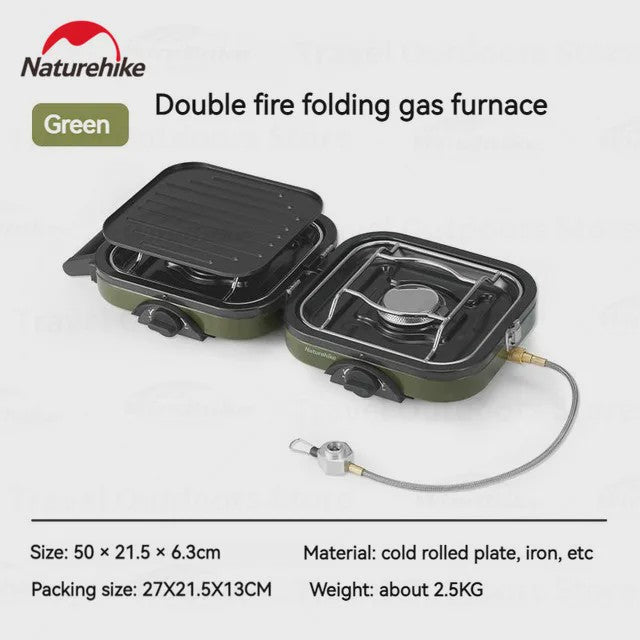 Naturehike Dubbele Camping Gasbrander 1700W met Grillplaat - Lichtgewicht & Draagbaar