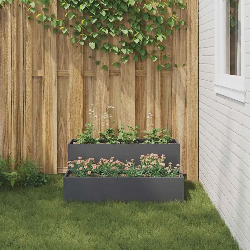 2-Laags Plantenbak 100x60x45 cm Antraciet Staal - Verhoogd Buitenbed