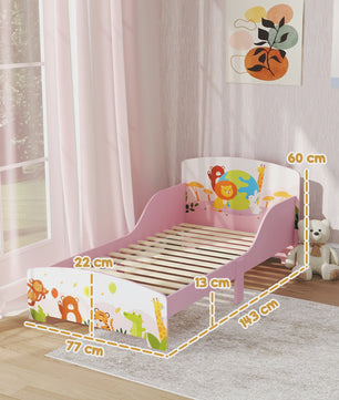 AIYAPLAY Kinder Vloerbed met Dierenprint - 140x70 cm - Inclusief Beschermpanelen & Lattenbodem