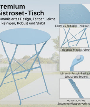 Inklapbare Bistro Set 3-delig Staal - Tuin, Balkon & Terras Meubilair