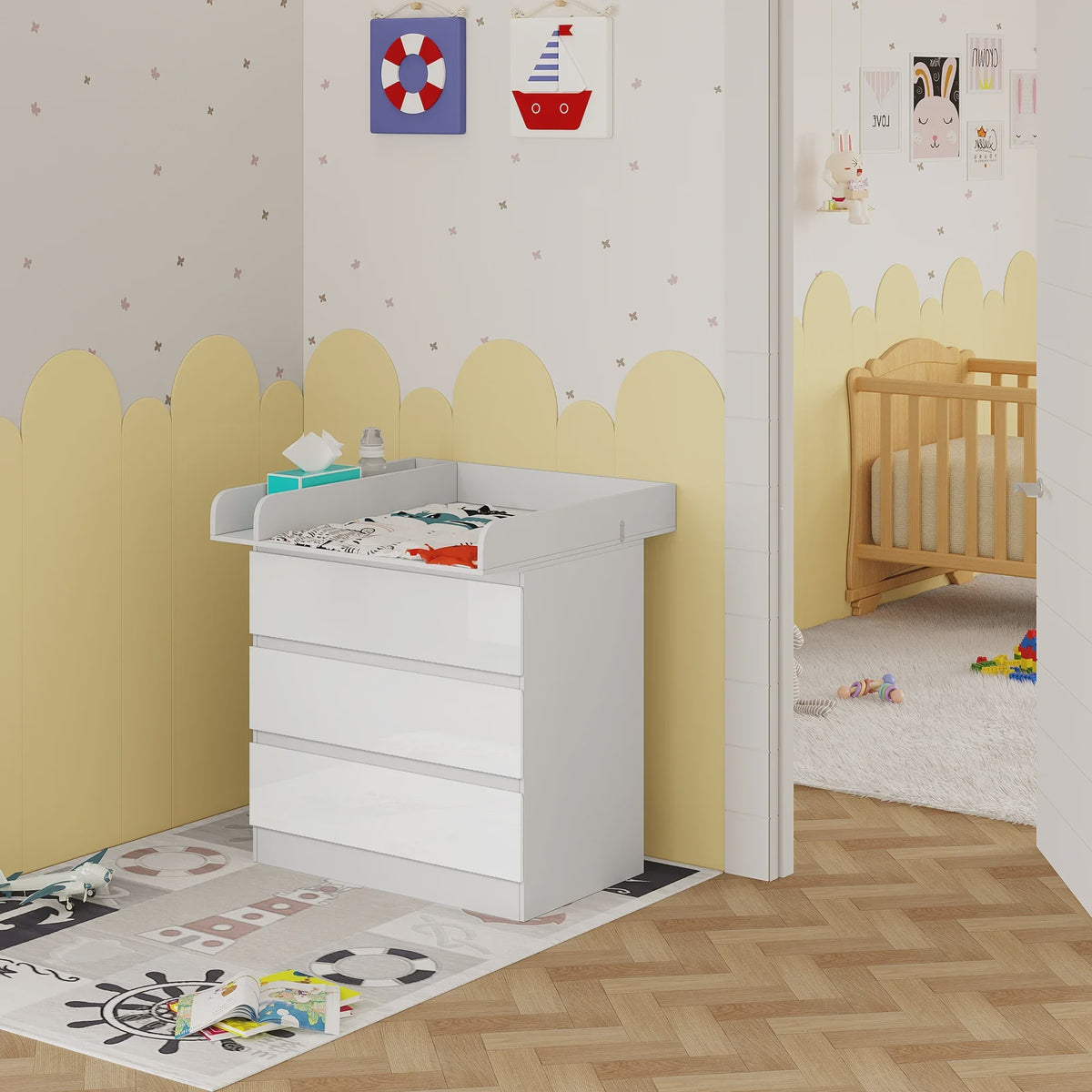 Moderne Witte Ladekast met 3 Lades - Stijlvolle Opbergkast voor Slaapkamer, Woonkamer of Babykamer