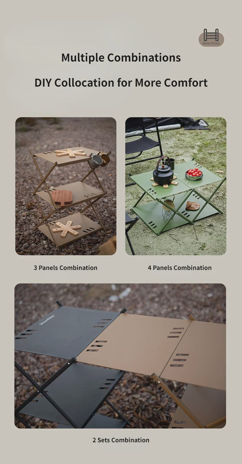 Mountainhiker Opvouwbaar 3-laags Outdoor Opslagrek - Draagbaar Kampeerrek voor Tuin, BBQ & Picknick