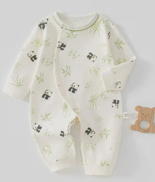 Schattige Baby Romper met Lange Mouwen - 100% Katoen, Bloemen & Panda Print