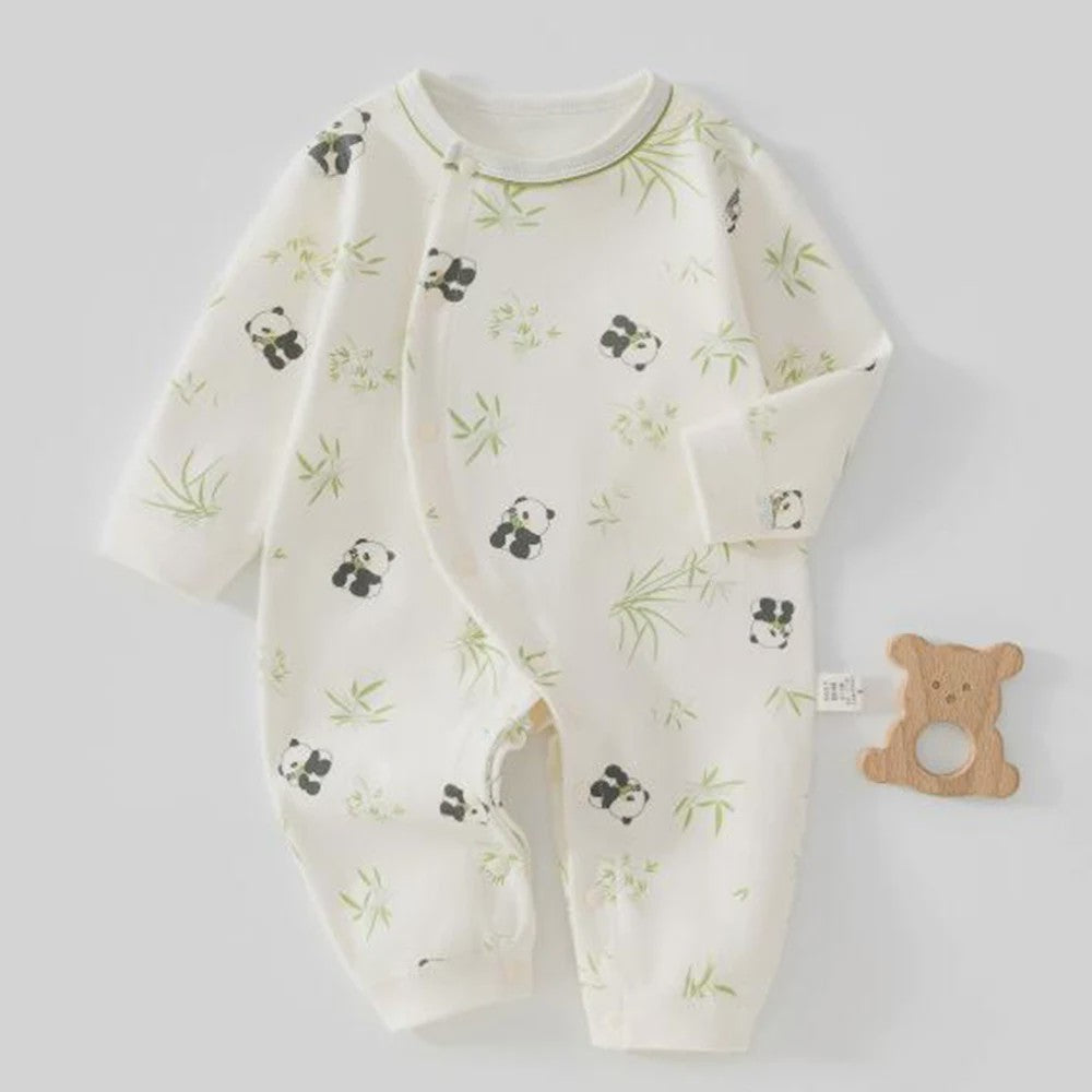 Schattige Baby Romper met Lange Mouwen - 100% Katoen, Bloemen & Panda Print