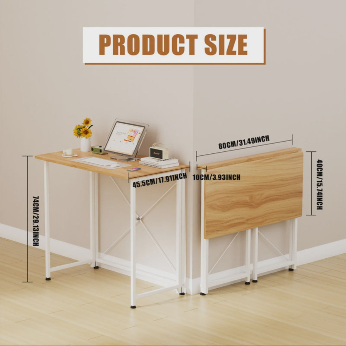 Opvouwbaar Bureau met Wielen en Opbergruimte - 80x45cm - Compact Werkstation