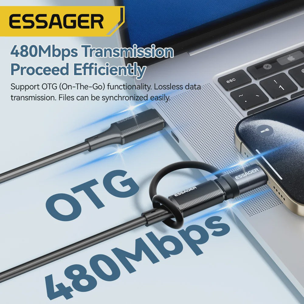 Essager Lighting naar USB-C OTG Adapter - 3A Snelladen & Data voor iPhone/Type-C
