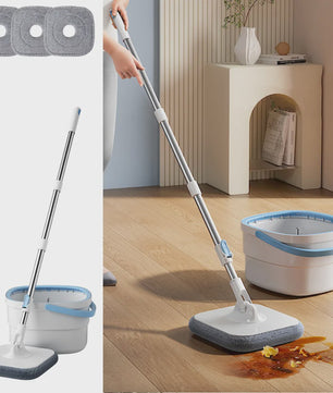 360° Dweil Set met Wring Systeem en Microvezel Pads - Verstelbare Steel