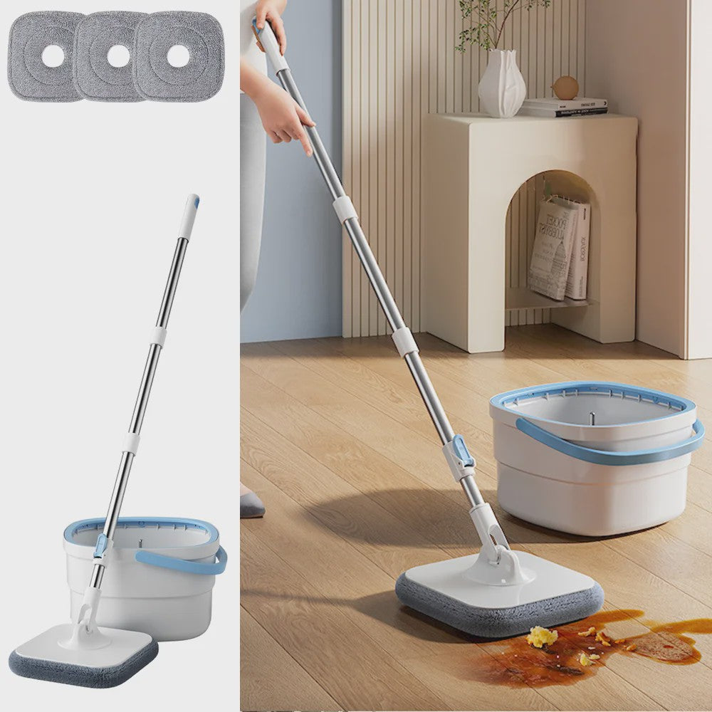 360° Dweil Set met Wring Systeem en Microvezel Pads - Verstelbare Steel