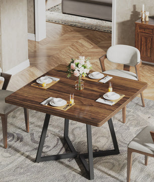 Industriële Vierkante Eettafel 80x80 cm voor 4 Personen met Houten Look en Metaal Onderstel