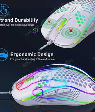 RGB Gaming Muis met Honingraat Design, 7200 DPI, Ergonomisch & Bedraad
