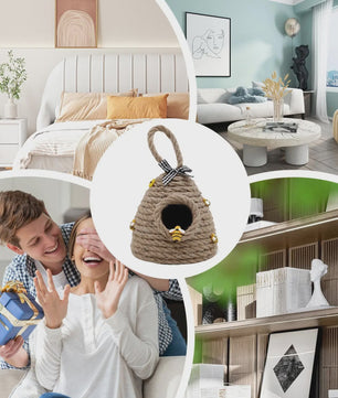 Rustieke Bijenkorf Decoratie - Handgeweven Touw met Bijenfiguurtjes