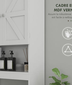 HOMCOM Bovenkast Badkamer Wit - Ruime Opbergkast met 2 Deuren en Plank