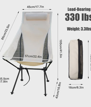 Westtune Lichtgewicht Aluminium Campingstoel met Hoofdsteun - Draagbaar en Opvouwbaar