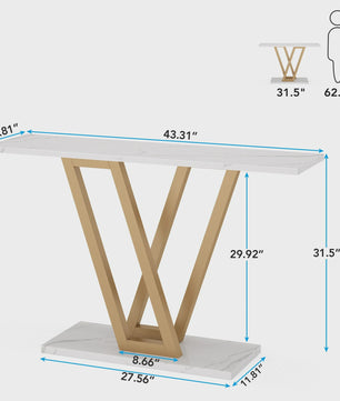 Industriële Console Tafel 110cm - Marmerlook & Goudkleurig Metaal - Hal & Woonkamer