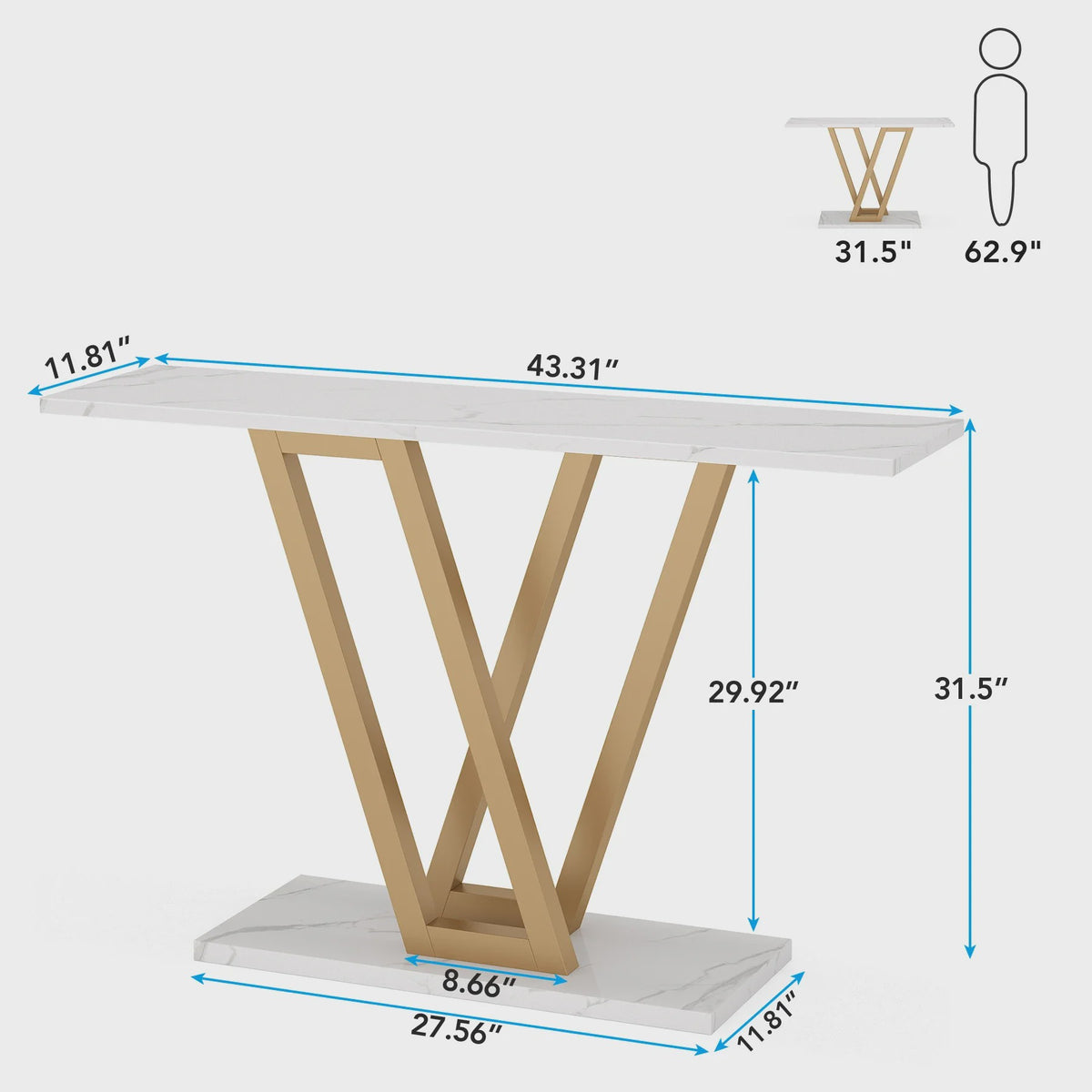 Industriële Console Tafel 110cm - Marmerlook & Goudkleurig Metaal - Hal & Woonkamer