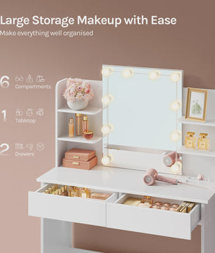 WOLTU Kaptafel met LED Verlichting, Make-up Tafel met Spiegel en Opbergvakken