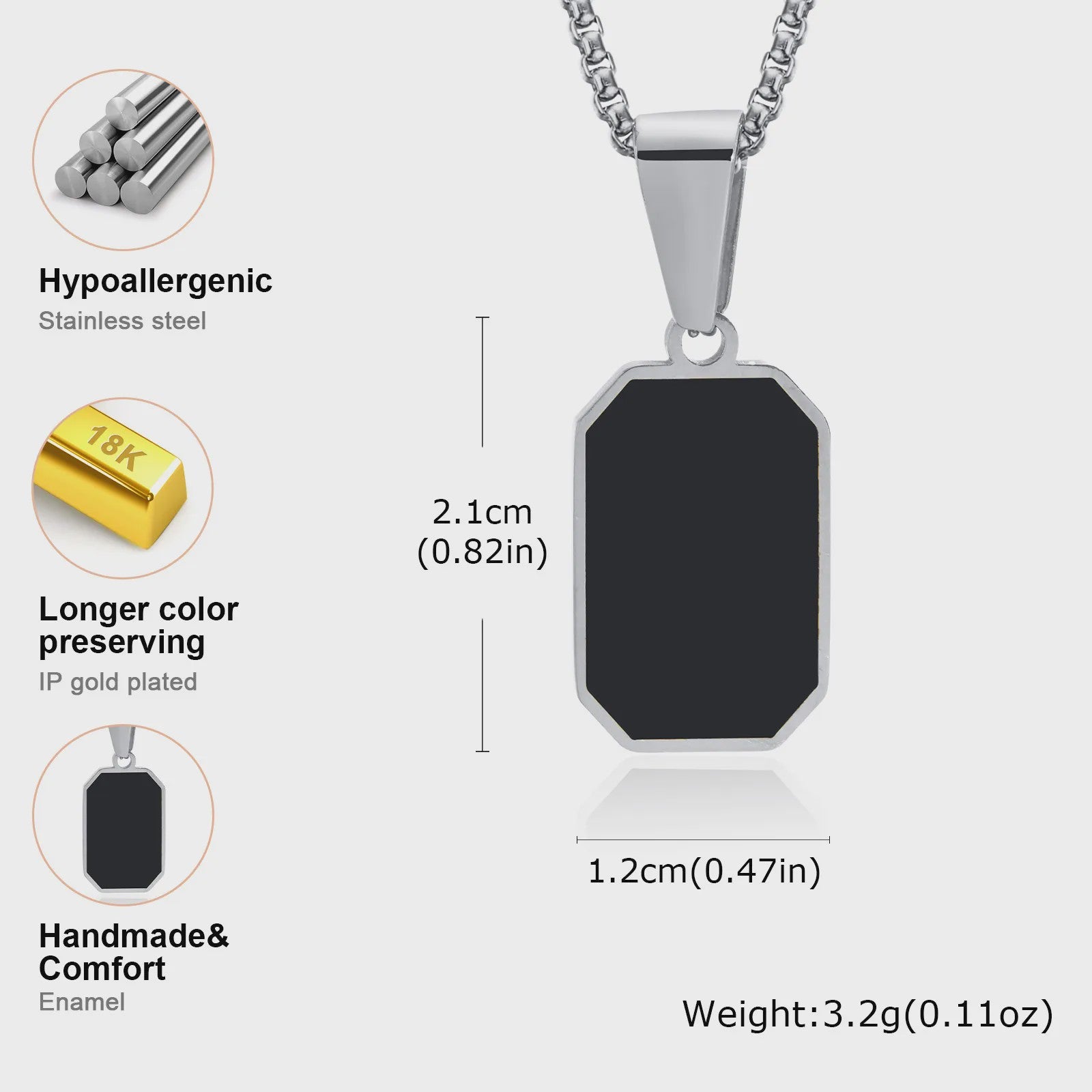 Stijlvolle RVS Hanger met Zwart Emaille - Geometric Dog Tag Ketting voor Mannen