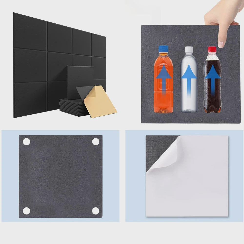 12x Akoestische Panelen Zelfklevend - Geluidsisolerend & Geluidsabsorberend - 30x30x0.9cm - Zwart