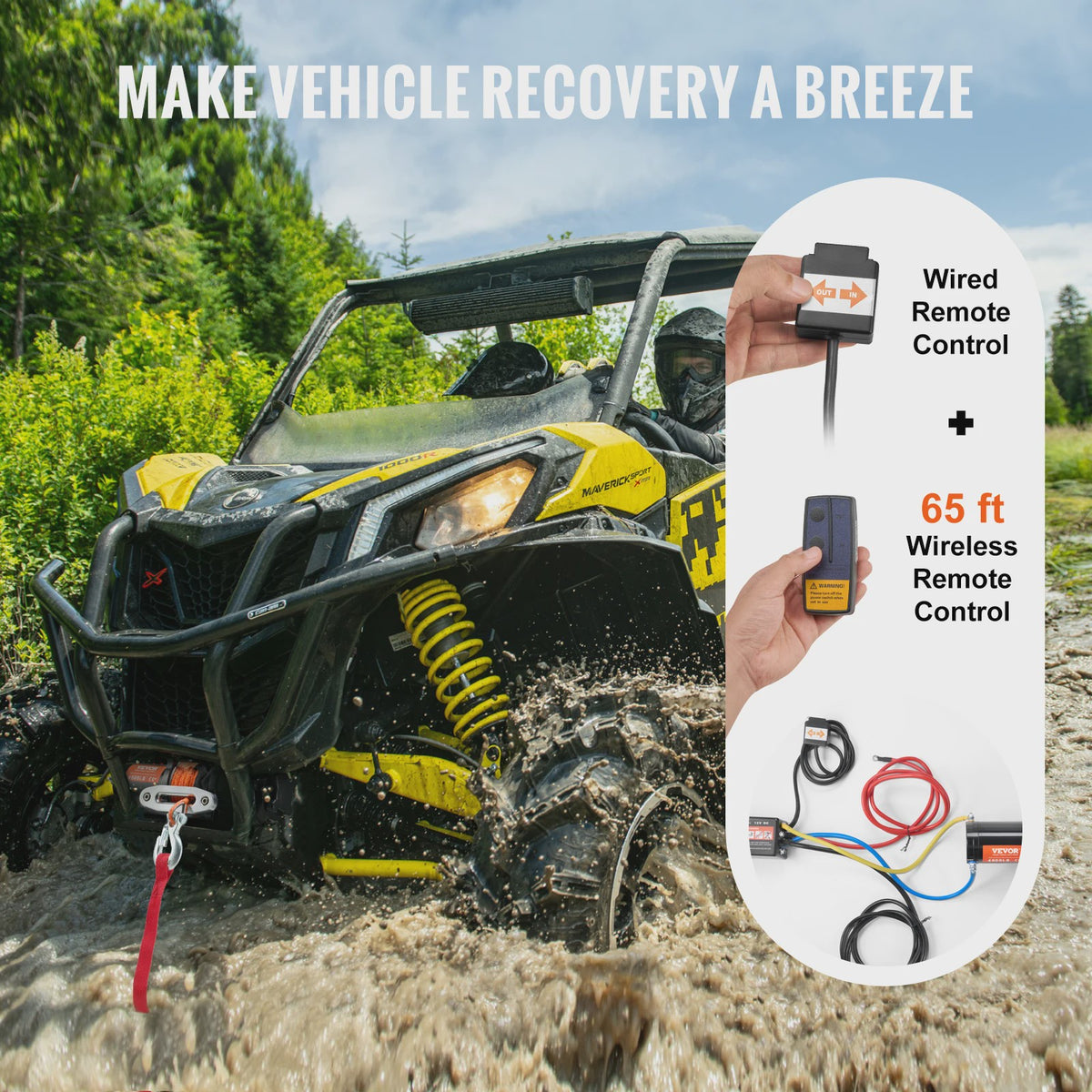 Elektrische Lier 4500lbs voor ATV/UTV met Synthetisch Touw, Draadloze & Bedrade Afstandsbediening, IP55 Waterdicht
