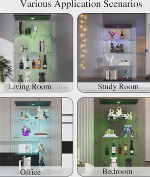 Glazen Vitrinekast met LED Verlichting, 4 Planken, 2 Deuren - Zwart/Wit