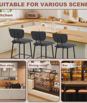 Set van 4 Luxe Barkrukken met Rugleuning - Keuken & Ontbijtbar Stoelen - Leerlook