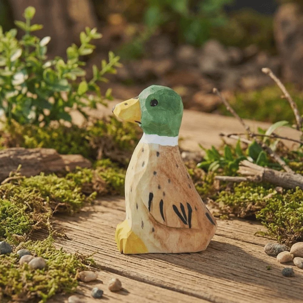 Grappig Houten Eend Beeldje met Zwaaiende Voetjes - Handgemaakte Decoratie