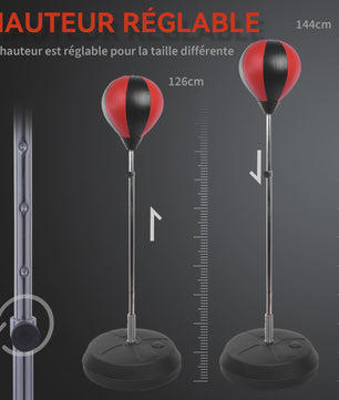 HOMCOM Punching bag on foot Punching ball on foot adjustable in height-cm with gloves, pump and base for teenagers and beginners black and red