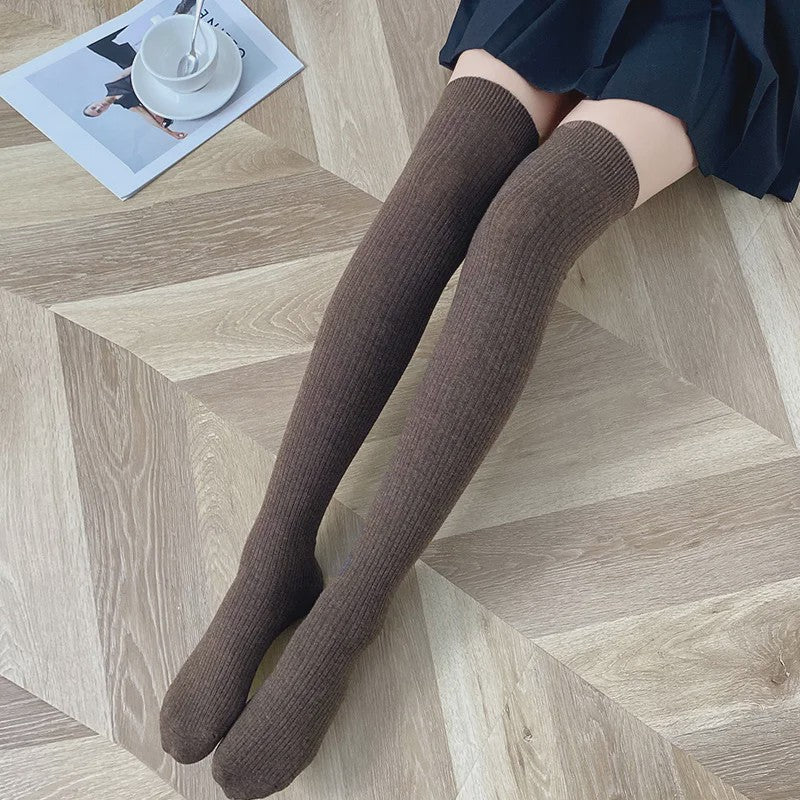Dames Hoge Sokken Wol Blend - Ribgebreid, Warm & Zacht voor de Winter