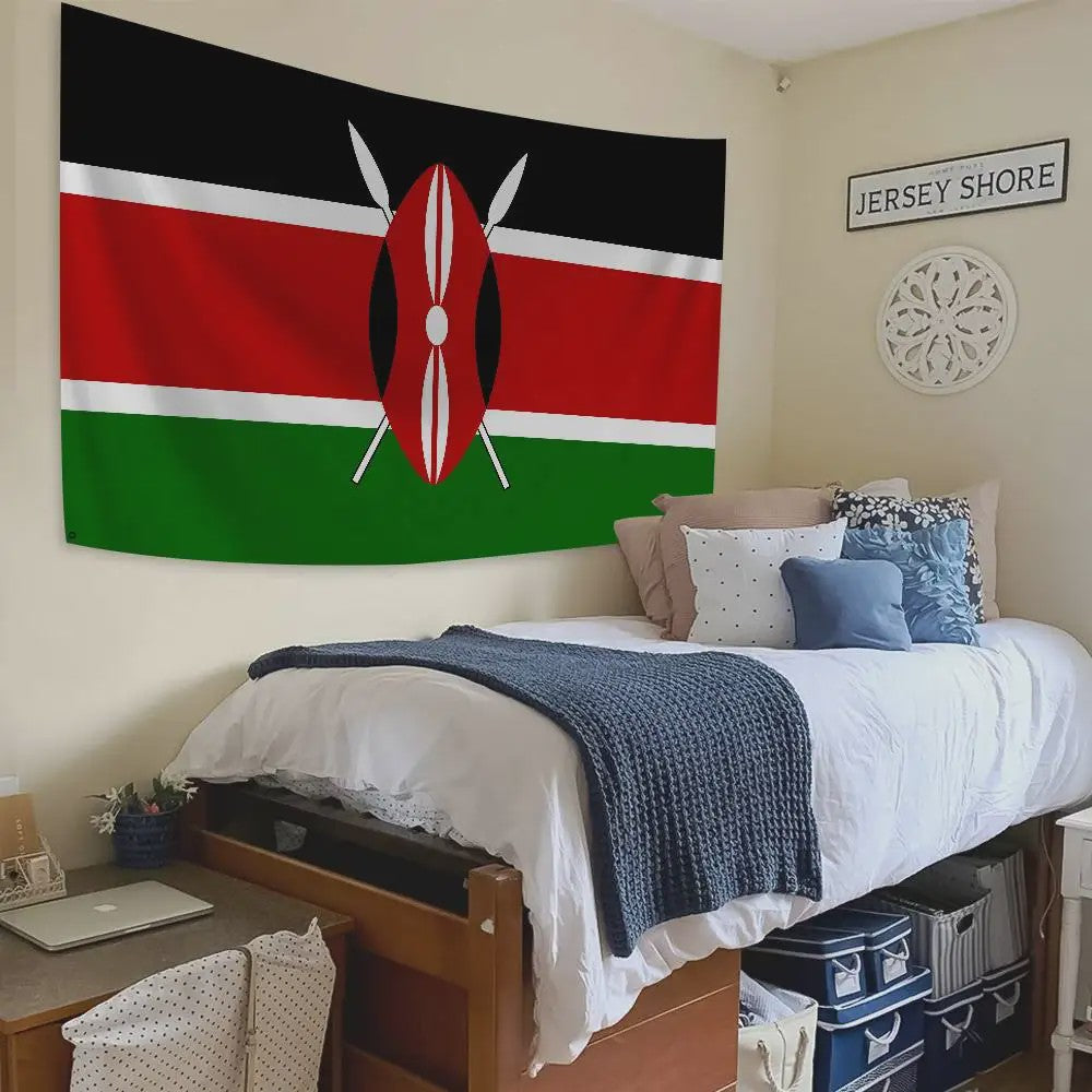 Kenya Vlag Banner - Duurzaam Polyester met 4 Ophangogen - Decoratie voor Binnen & Buiten