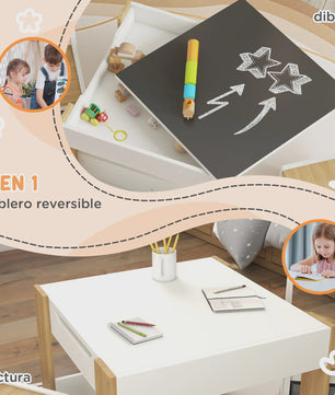 Kindertafel met 2 Stoelen en Whiteboard/Krijtbord - Inclusief Opbergruimte