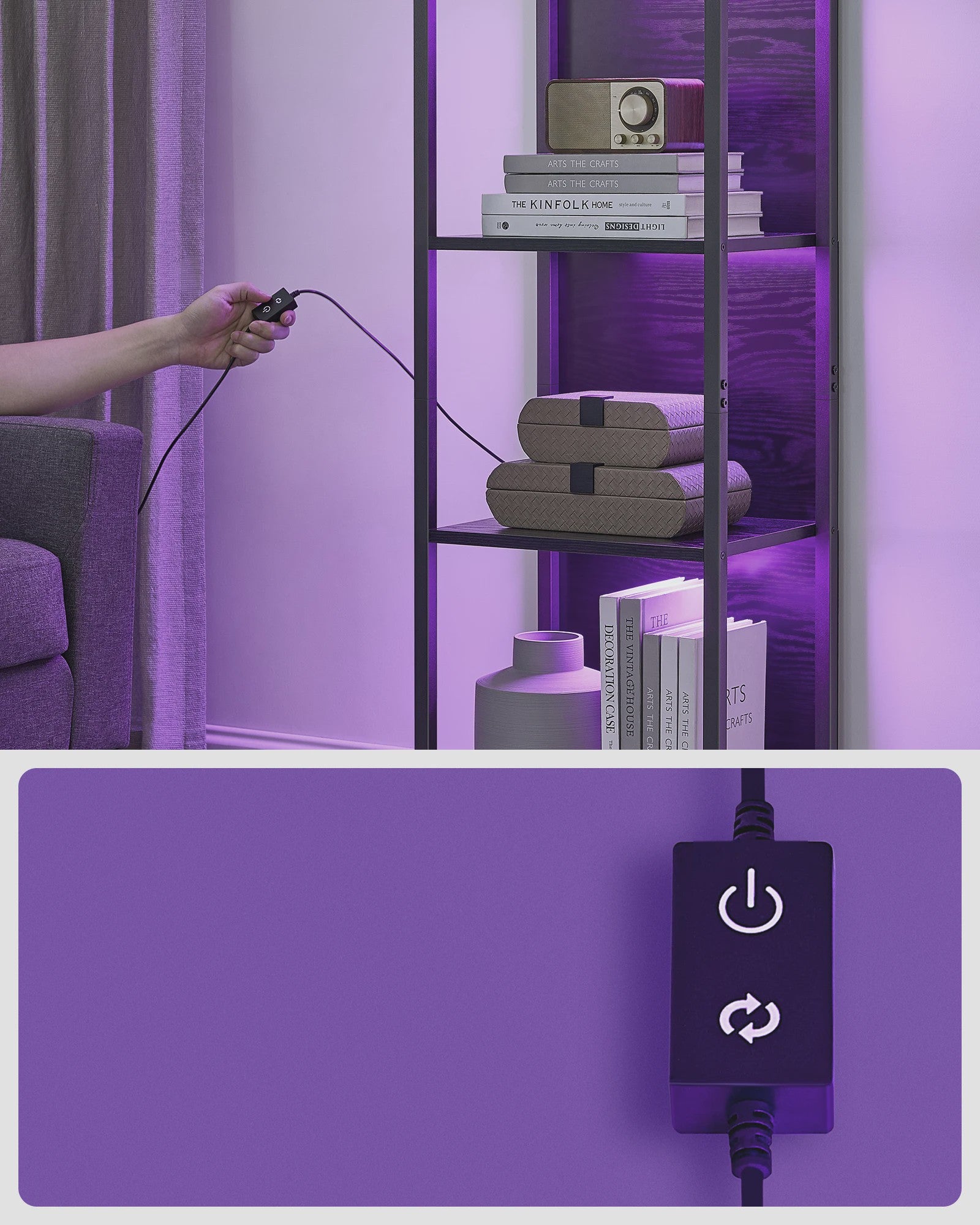 VASAGLE 6-laags Boekenkast met Verstelbare LED Verlichting en Stalen Frame - 30.3x40x178.6 cm