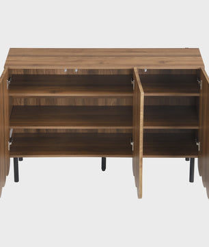 Modern Houten Sideboard met Golfdeuren - 120x35x80 cm - Handgreeploos, Verstelbare Planken