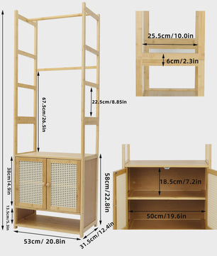 Kledingrek met Kast - Vrijstaand Bamboe Kledinghanger Meubel met Opbergplanken