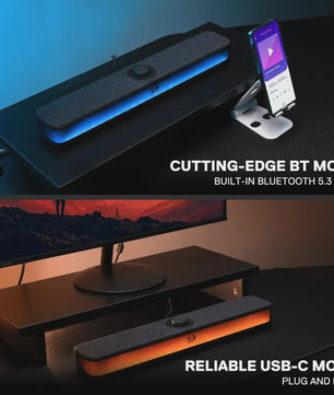 Redragon GS515 RGB Soundbar: Compacte Desktop Speaker met Bluetooth 5.3 & USB-C